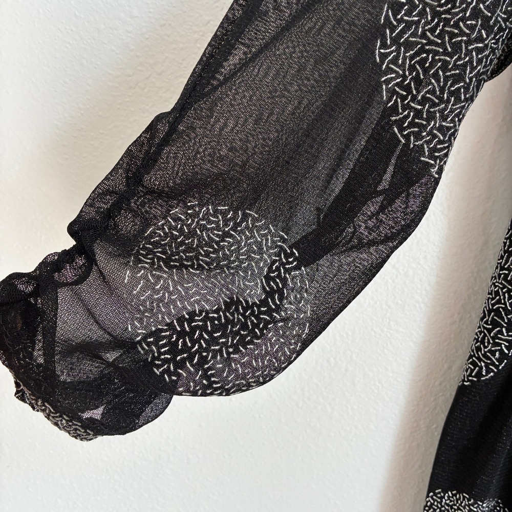 Berek Sheer Top Womens L Black Mesh Button Down Silver Polka Dot Top Fancy Event - Picture 4 of 11